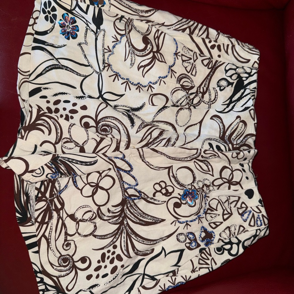 Zara High Waist Floral Shorts - Cream and Brown